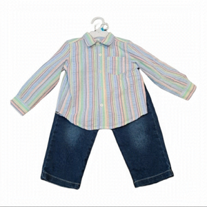 Little Me Jeans And Striped Button Down Shirt Size 24 Months